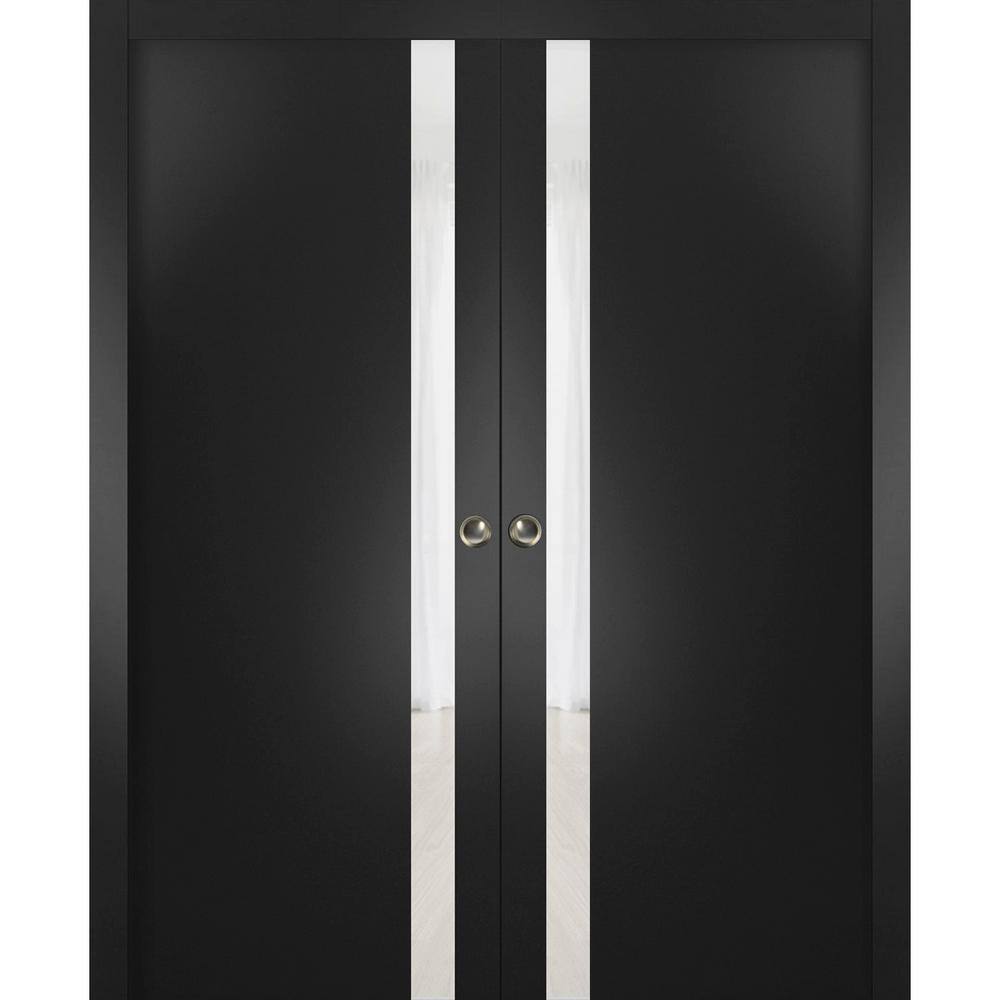 Assemble Required 56 in. x 96 in. 2-Panel Black Matte Finished Solid Wood Sliding Door with Hardware price history on PriceWatchPro