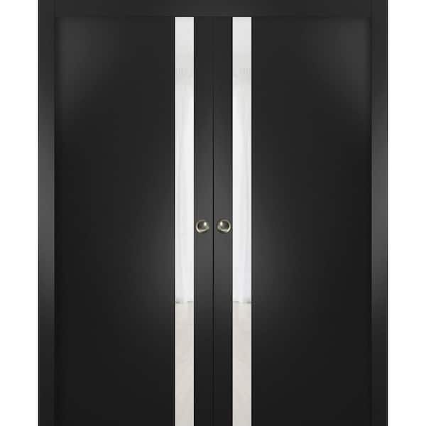 Sartodoors 60 in. x 96 in. 2 Panel Black Matte Finished Solid Wood Sliding Door with Hardware