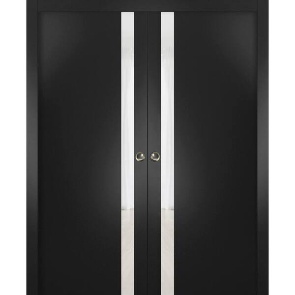 Sartodoors 72 in. x 96 in. 2 Panel Black Matte Finished Solid Wood Sliding Door with Hardware