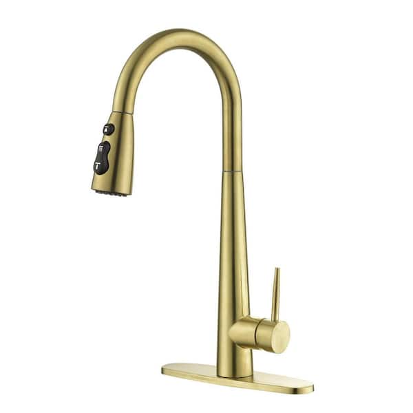 Unbranded High Arc Single Handle Pull Down Sprayer Kitchen Faucet in Brushed Gold