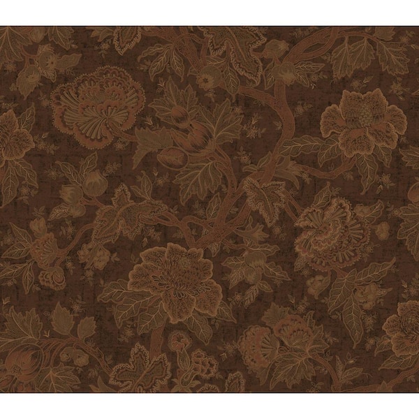 The Wallpaper Company 56 sq. ft. Chocolate Floral Trail Wallpaper