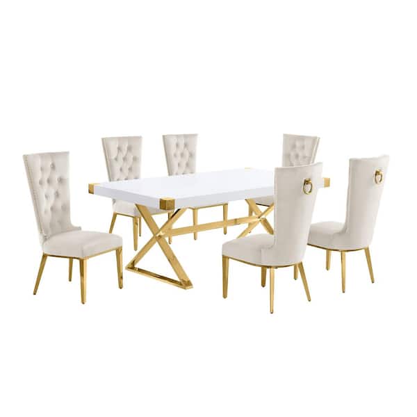 Best Quality Furniture Miguel 7-Piece Rectangle White Wood Top