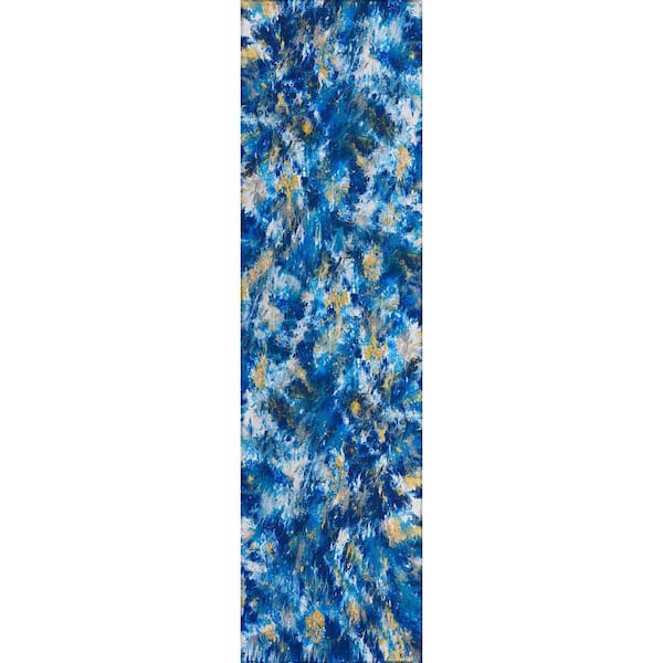 Karina Blue 2 ft. 3 in. x 7 ft. 6 in. Geometric Indoor/Outdoor Area Rug