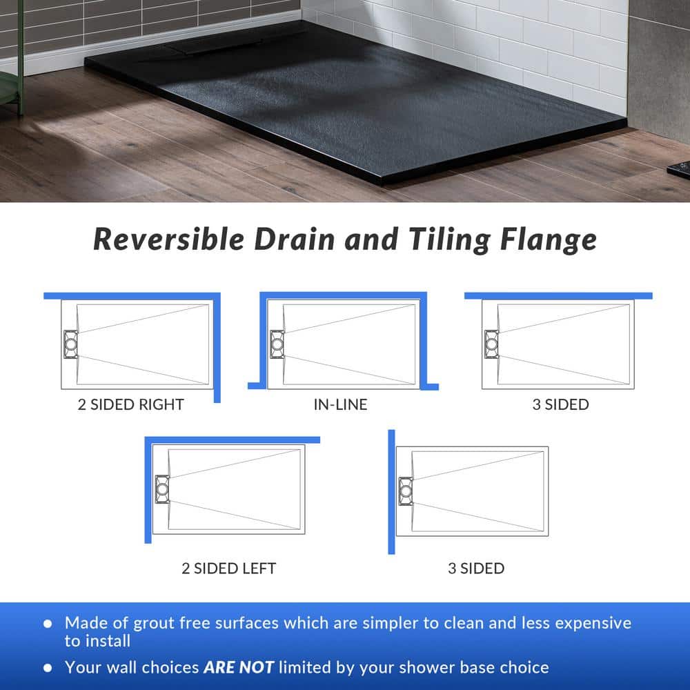 47.25" W x 35.4" D Solid Surface Rectangular Shower Base, Non-Slip, Low-Profile, Curbless, Wheelchair Accessible