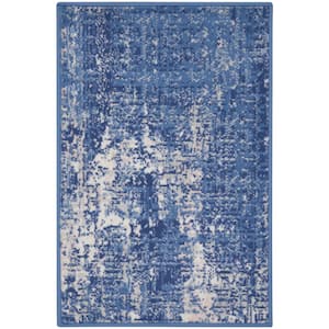 Whimsicle Blue Ivory doormat 2 ft. x 3 ft. Abstract Contemporary Kitchen Area Rug