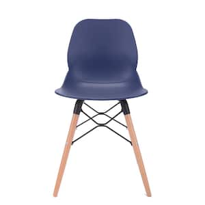Joy Series Navy Dining Shell Side Designer Task Chair with Beech Wood Legs (Set of 2) - Great for Home, Office
