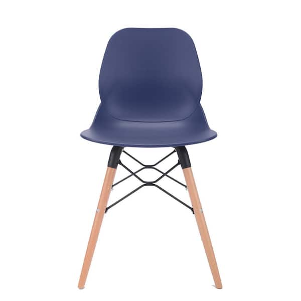 CozyBlock Joy Series Navy Dining Shell Side Designer Task Chair with Beech Wood Legs (Set of 2) - Great for Home, Office