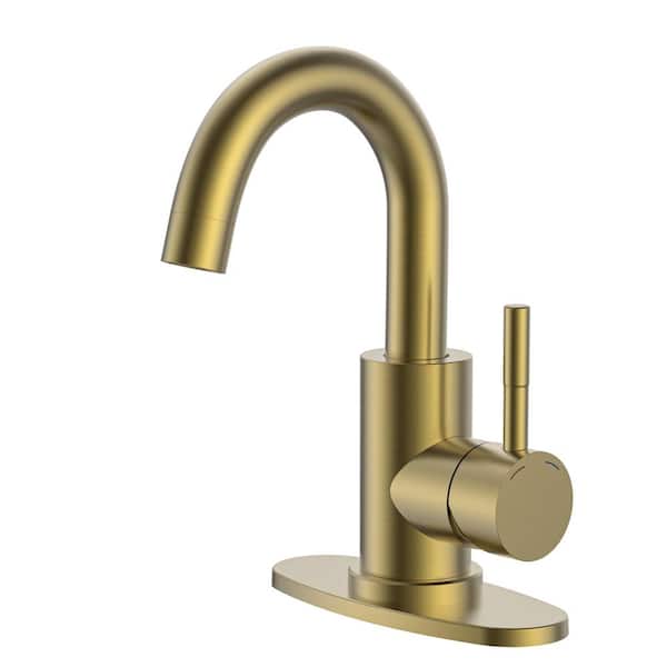 Single Hole Single-Handle Mid Arc Bathroom Faucet with Swivel Spout in Brushed Gold