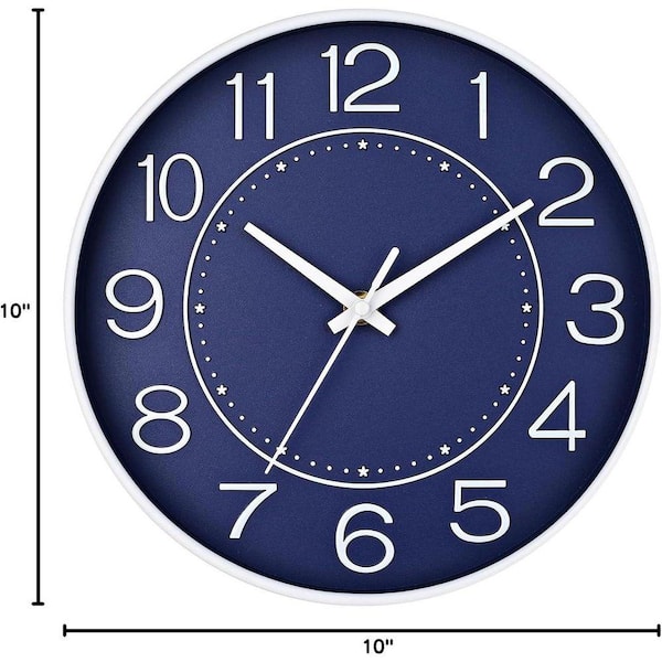 10 in. Navy Silent Non-Ticking Modern Wall Clock YA222L - The Home