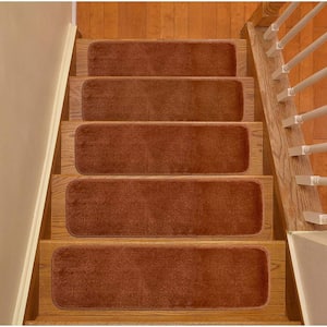 Comfy Collection Burnt Orange 8 ½ inch x 30 inch Indoor Carpet Stair Treads Slip Resistant Backing (Set of 15)