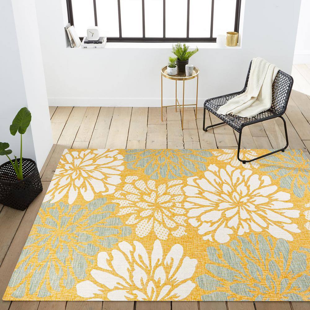 Modern Floral Geometric Gray Synthetic 8' x 10' Area Rug