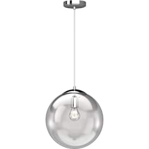 1-Light 12 in. Chrome Globe Shade Indoor Mini Pendant with Clear Glass