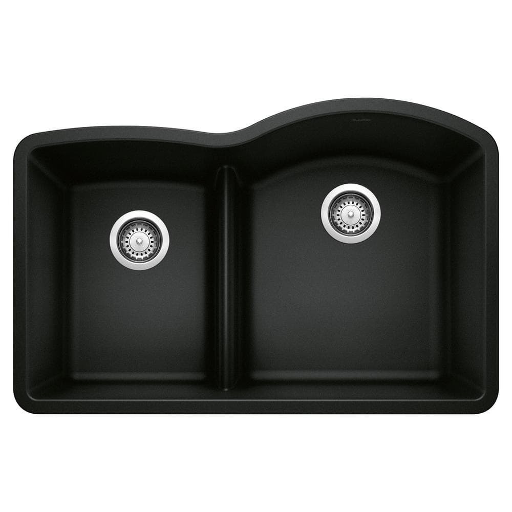 DIAMOND 32 in. Undermount Double Bowl Coal Black Granite Composite Kitchen 