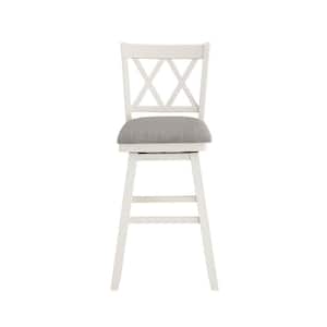 Brookline 28 in. White Cream High Back Wood 42.5 in. Swivel Bar Stool with Fabric Seat