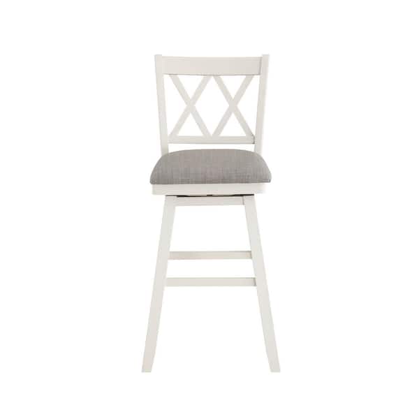 Home 2 Office Brookline 28 in. White Cream High Back Wood 42.5 in. Swivel Bar Stool with Fabric Seat