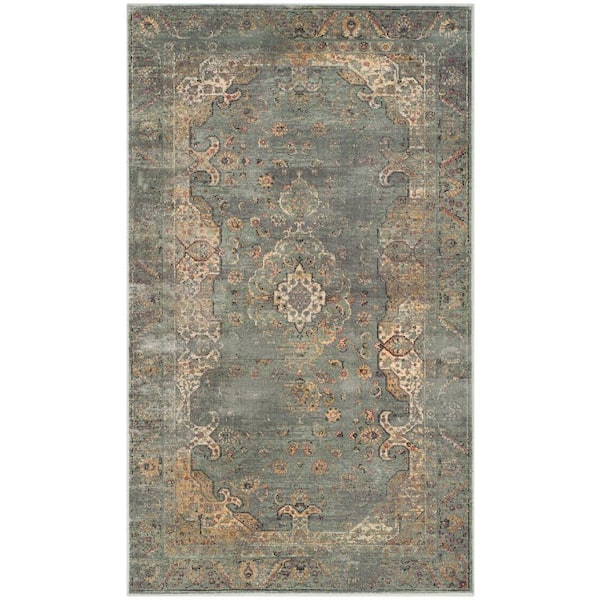 SAFAVIEH Vintage Grey/Multi 3 ft. x 6 ft. Border Distressed Floral Area Rug