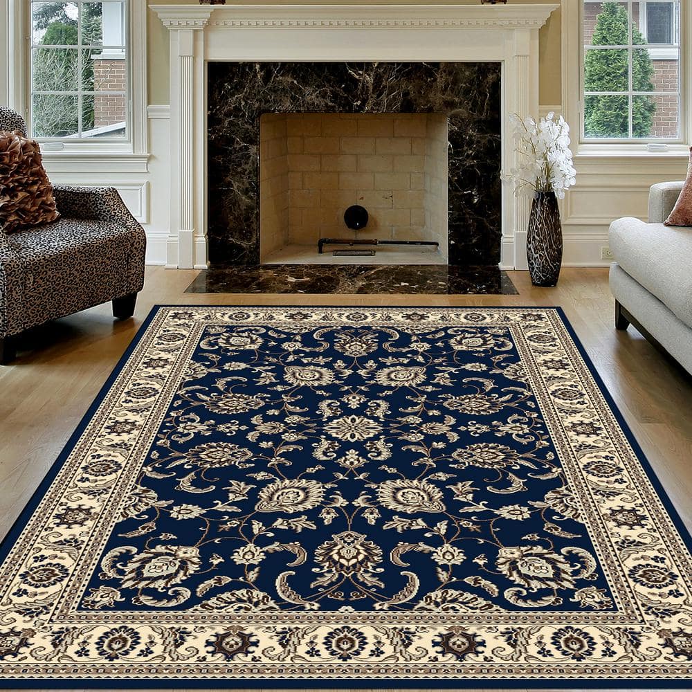 Blue Rectangular Synthetic Easy Care Area Rug