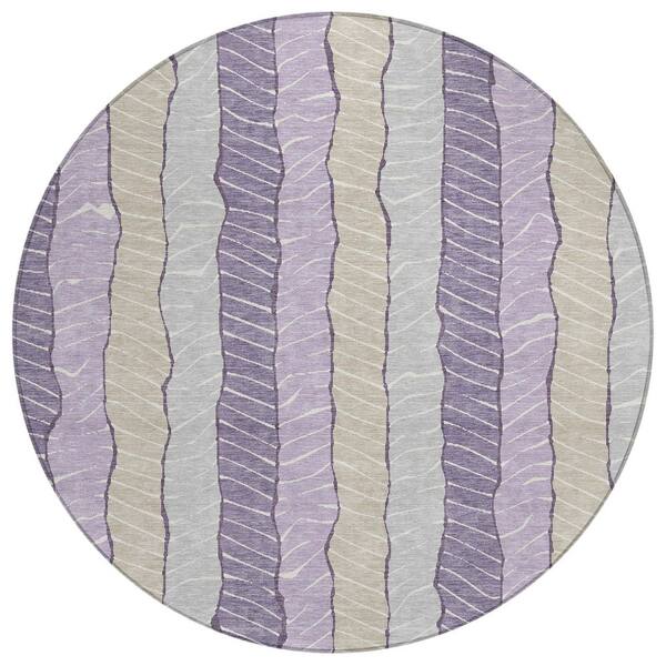 Chantille Machine Washable Indoor/Outdoor Abstract ACN3039 Lilac 8 ft. x 8 ft. Round Rug