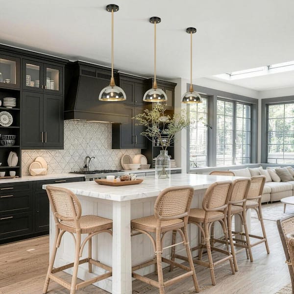Zevni 9.8 in. 1-Light Vintage Black and Gold Island Pendant Light