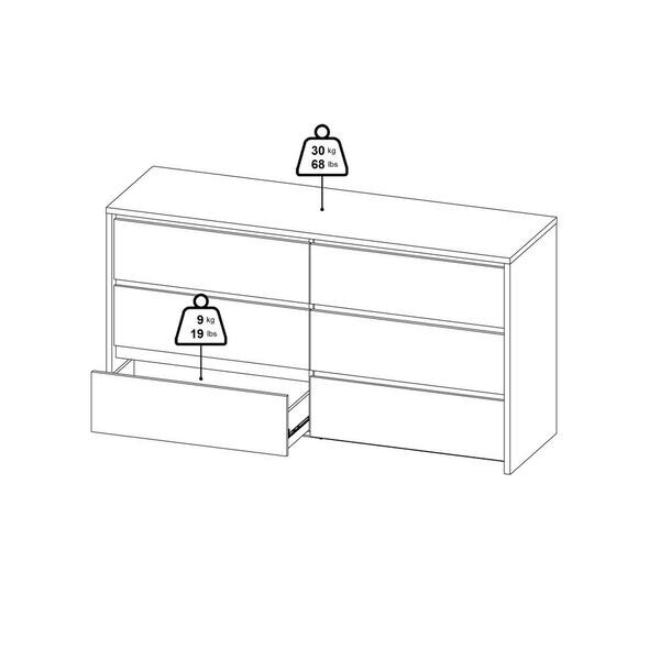 Tvilum Next White 6 Drawer 61.85 in. W Double Dresser 503294949