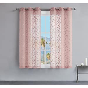 Juicy Leopard Pink Embroidered Polyester 38 in. W x 63 in. L Grommet Indoor Sheer Curtain (Set of 2)