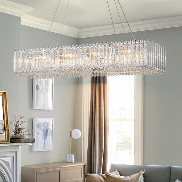 EDISLIVE Orillia 39 in. 10-Light Rectangle Chrome Chandelier with Crystal