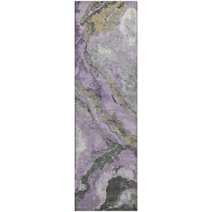 Mayfield Premium Machine Washable Abstract AMF1908 Lavender 2 ft. 3 in. x 7 ft. 6 in. Runner Rug