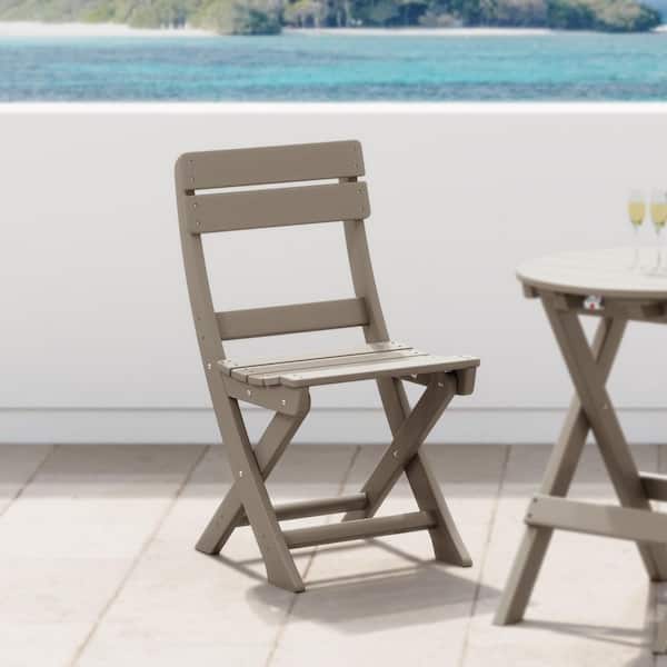 Laguna Outdoor Patio Plastic All Weather Folding Dining Chair in Weathered Wood