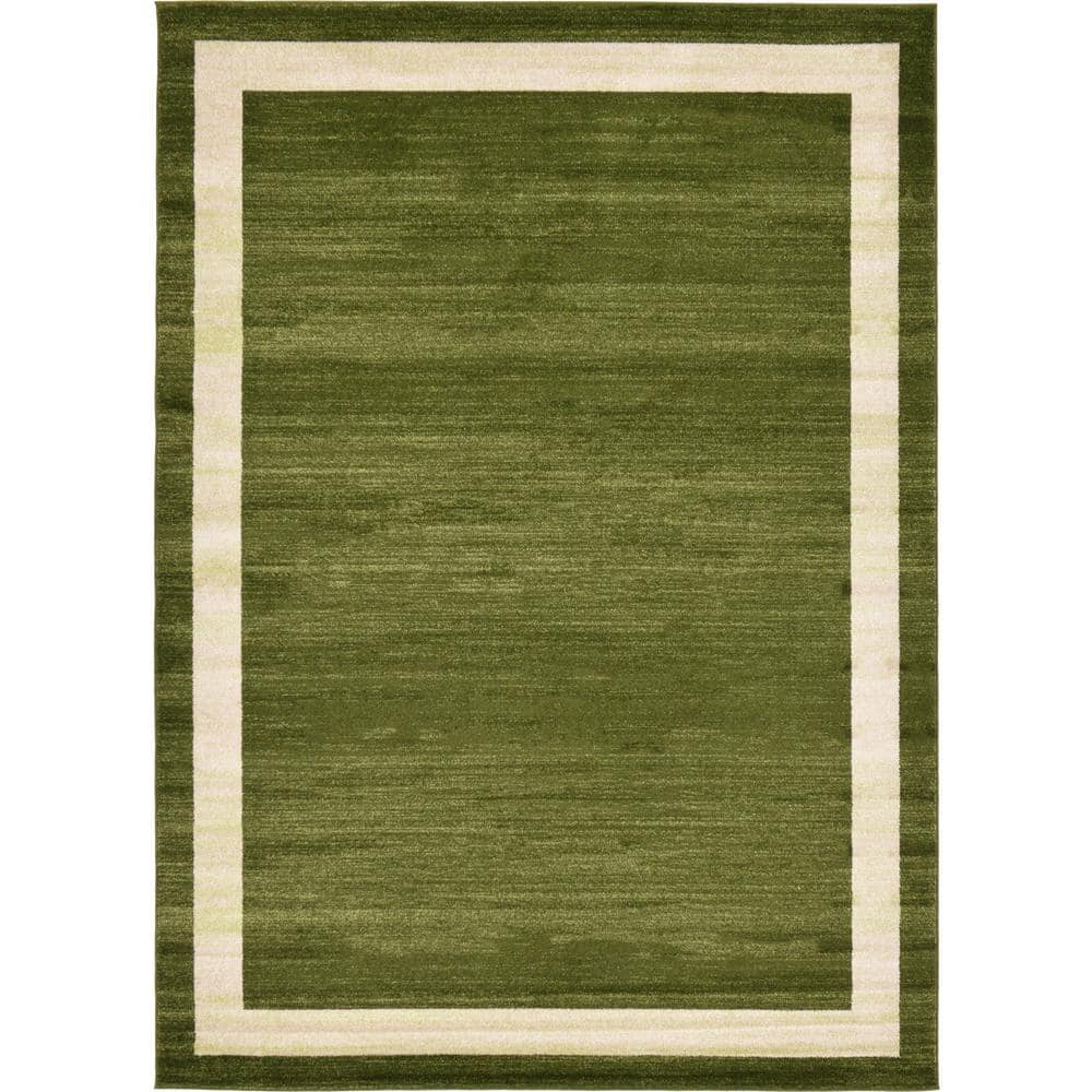 Easy-Care Tufted Green Synthetic 7' x 10' Rectangular Area Rug