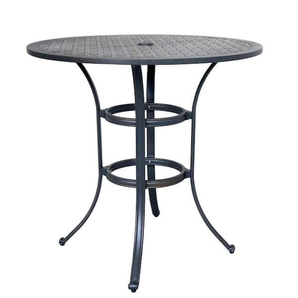 Mondawe Dark Bronze Round Aluminum 40 in. Outdoor Bar Bistro Table for ...