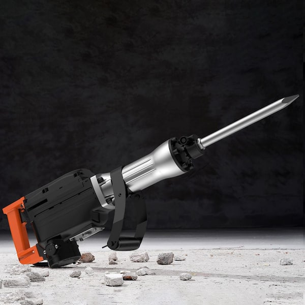 Demolition Jack Hammer, 2200W Jack Hammer Concrete Breaker, 1350 BPM, 29.7 L x 6.5 in. W, 4pcs Chisels Bit, Case, Black
