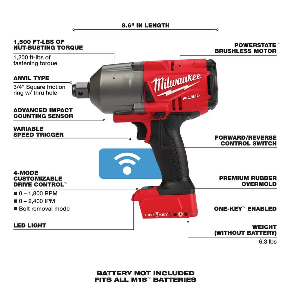 M18 FUEL ONE-KEY 18V Lithium-Ion Brushless Cordless 3/4 in. Impact Wrench with Friction Ring (Tool-Only) - 1