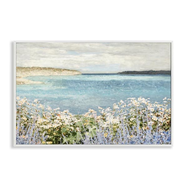 Stupell Industries Daisy Field over Sea by Amber Sterling White Framed Nature Giclee Art Print 16 in. x 24 in.