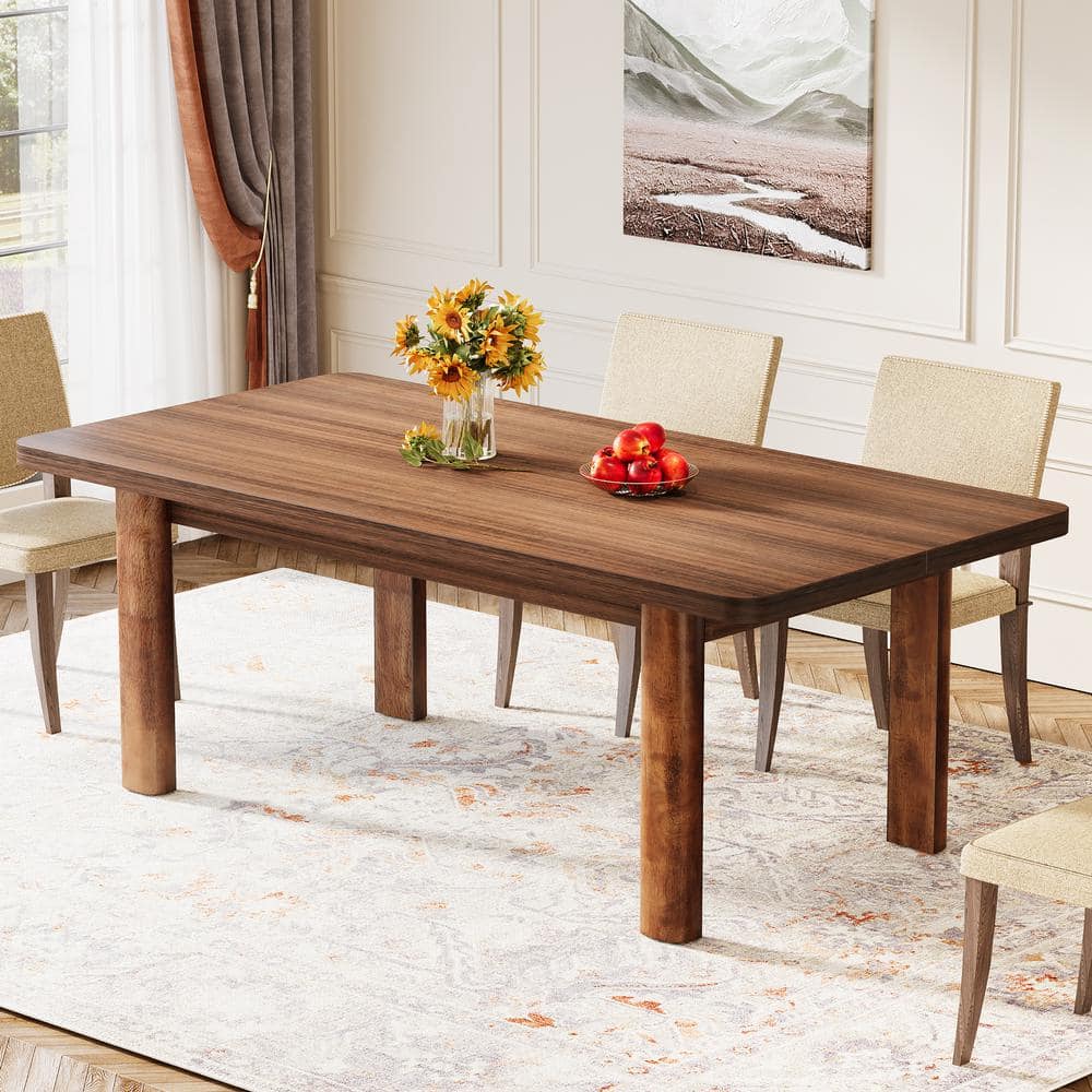 Halsey 63 in. Farmhouse Brown Wood 4 Legs Dining Table Rectangular Dinner Kitchen Table for 4 to 6