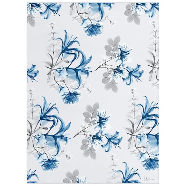 Empire Art Direct Blue and White 8 ft. x 10 ft. Beautiful Success I Washable Flowers Art Felt Area Rug