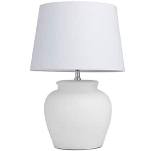24 in. White Cement Pot Inspired Task and Reading Table Lamp with Textured Exterior