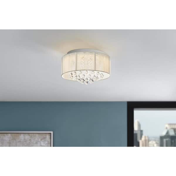 15 in. Integrated LED Chrome and Crystal Flush Mount Ceiling Light Fixture