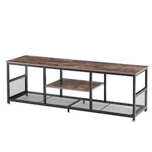 Industrial TV Stand for Televisions up to 60 in. 55 in. TV Console with Open Storage Shelves 3-Tiers Console Table Brown