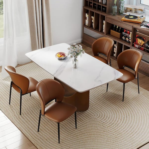 Set of 4 Modern Comfortable Upholstered Artificial Leather Dining Chair for Kitchen Dining Room, Coffee Brown