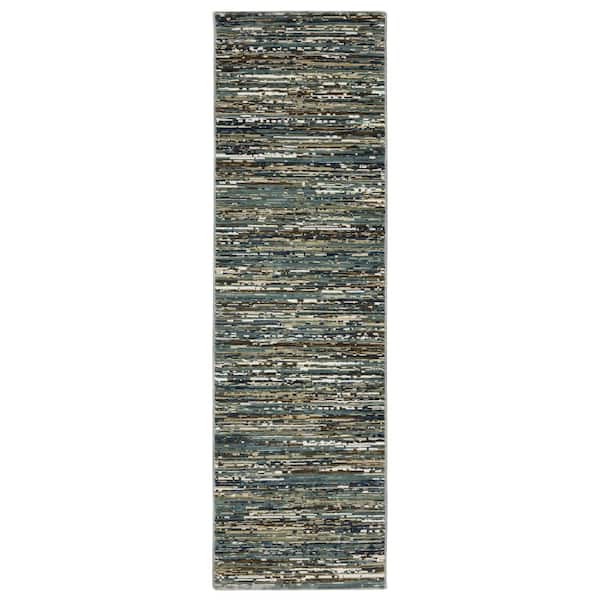 AVERLEY HOME Ross Blue/Multi-Colored 2 ft. x 8 ft. Abstract Stripe Polypropylene/Polyester Fringed Indoor Runner Area Rug