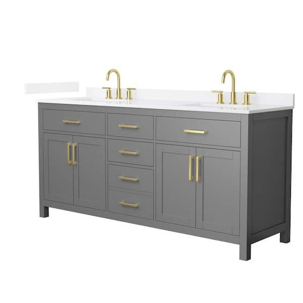 Wyndham Collection Beckett 72 in. Double Freestanding Dark Gray Bath Vanity with White Quartz Top (Assembled)