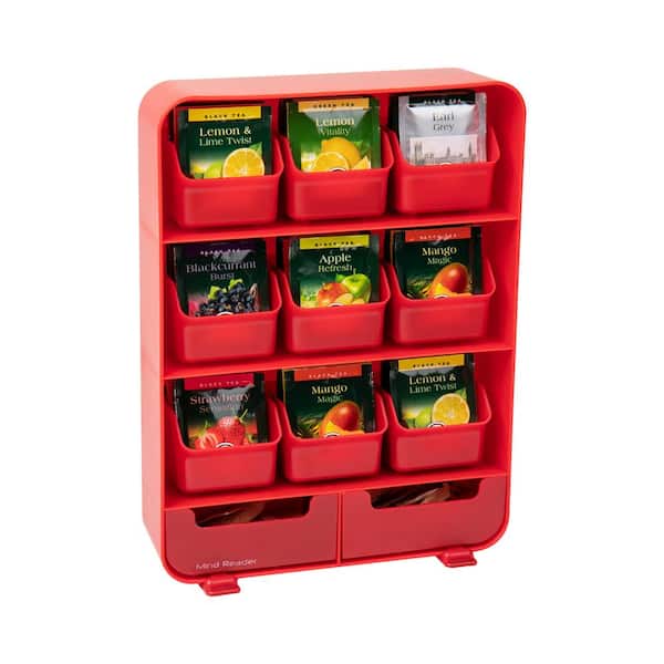 Mind Reader Tea Bag Organizer Tea Station Organizer Countertop Storage Plastic, Red