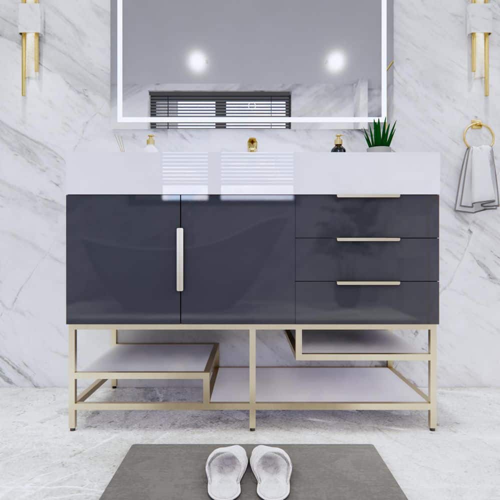 Bethany 47 in. W. x 20 in. D x 36 in. H Single Sink Freestanding Bath Vanity in Gloss Gray with White Acrylic Top price history on PriceWatchPro