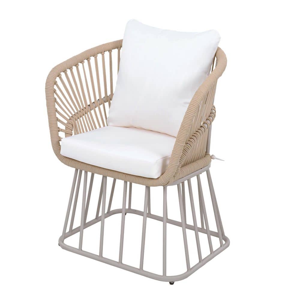 CHRISTOPHER KNIGHT HOME Meriv Teak Finish Wicker Outdoor Patio Dining Chair with Cream Cushions and Steel Frame