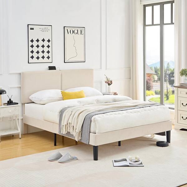 VECELO Bed Frame with Type-C and USB Ports, Upholstered