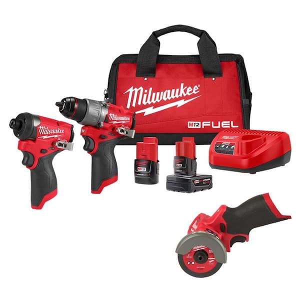 Milwaukee M12 FUEL 12-Volt Lithium-Ion Brushless Cordless Hammer Drill and Impact Driver Combo Kit (2-Tool) with Cut Off Saw