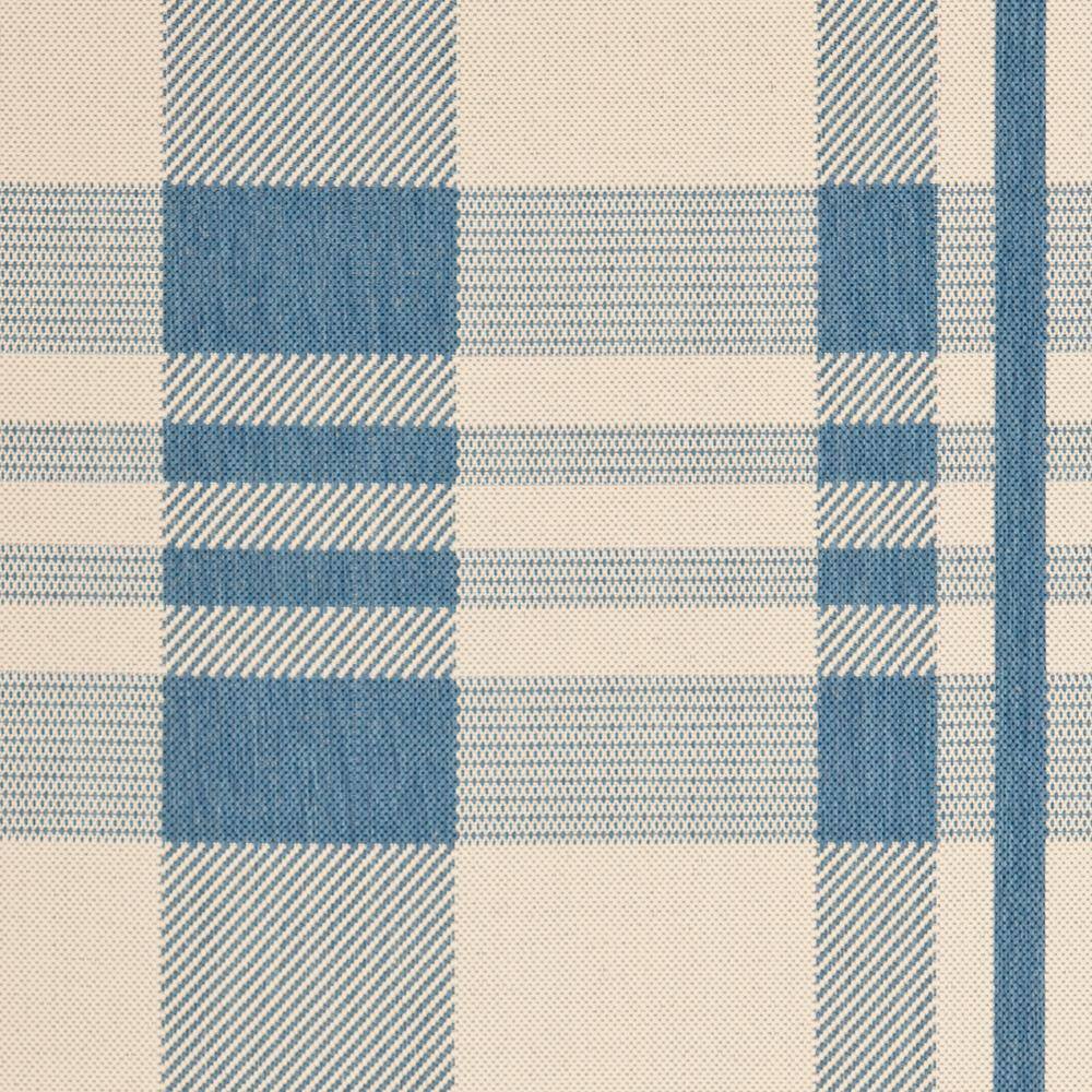 Beige and Blue Plaid Synthetic Indoor/Outdoor Area Rug