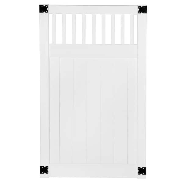 Veranda Pro Series 4 ft. W x 6 ft. H White Vinyl Woodbridge Closed Picket Top Privacy Fence Gate