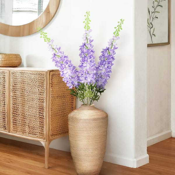 LIVING LUXURY 49 in. Lavender Purple Artificial Delphinium Flower Stem Spray (Set of 3)