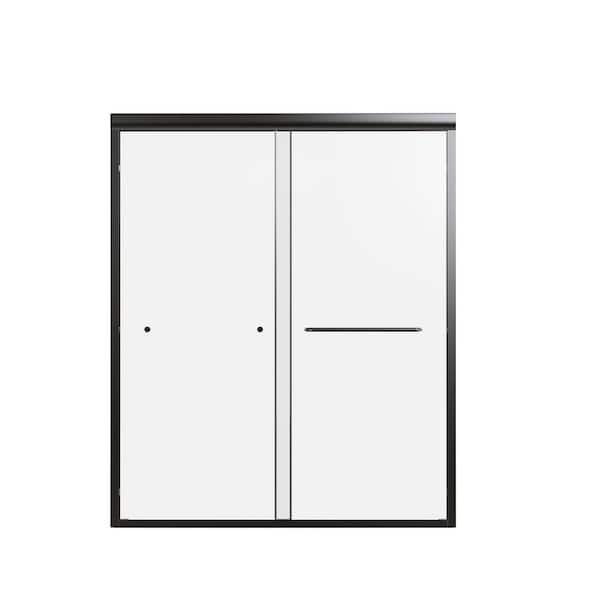 60 in. W x 70 in. H Double Sliding Aluminum Semi-Frameless Shower Door in Matte Black with Clear SGCC Tempered Glass